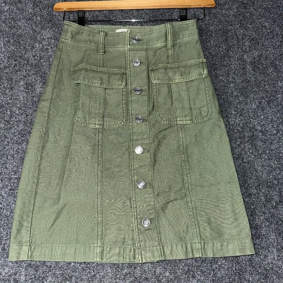 J Crew Skirt Womens 23 Utility Button Front Green Cotton Pockets - Picture 1 of 6